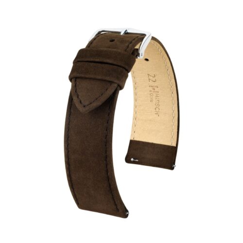 Hirsch Osiris Nubuk dark brown calf leather watch strap, 20 mm, 03433010-2-20