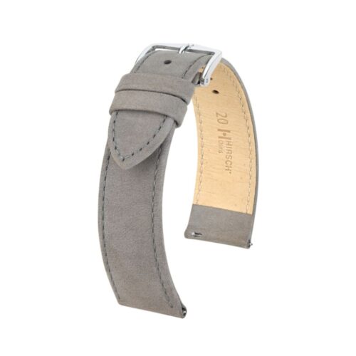 Hirsch Osiris Nubuk grey calf leather watch strap, 20 mm, 03433030-2-20