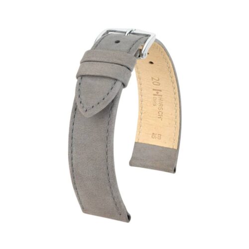 Hirsch Osiris Nubuk grey calf leather watch strap 20 mm 03433130-2-20