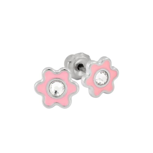 Inverness medical stainless steel 6mm Flower Pink with crystal piercing earrings 009C