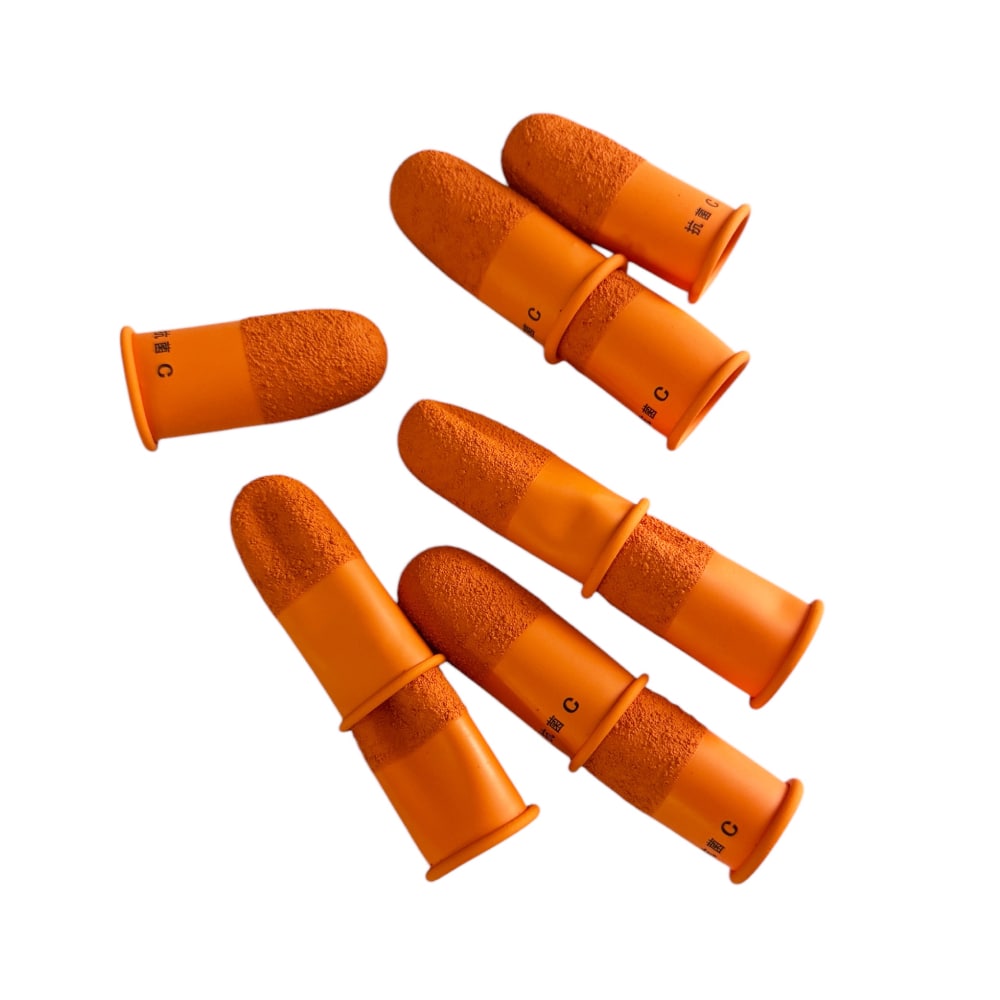 Leather, rubber finger cots size B, medium, antibacterial, 0.46 mm, 10 pcs in box