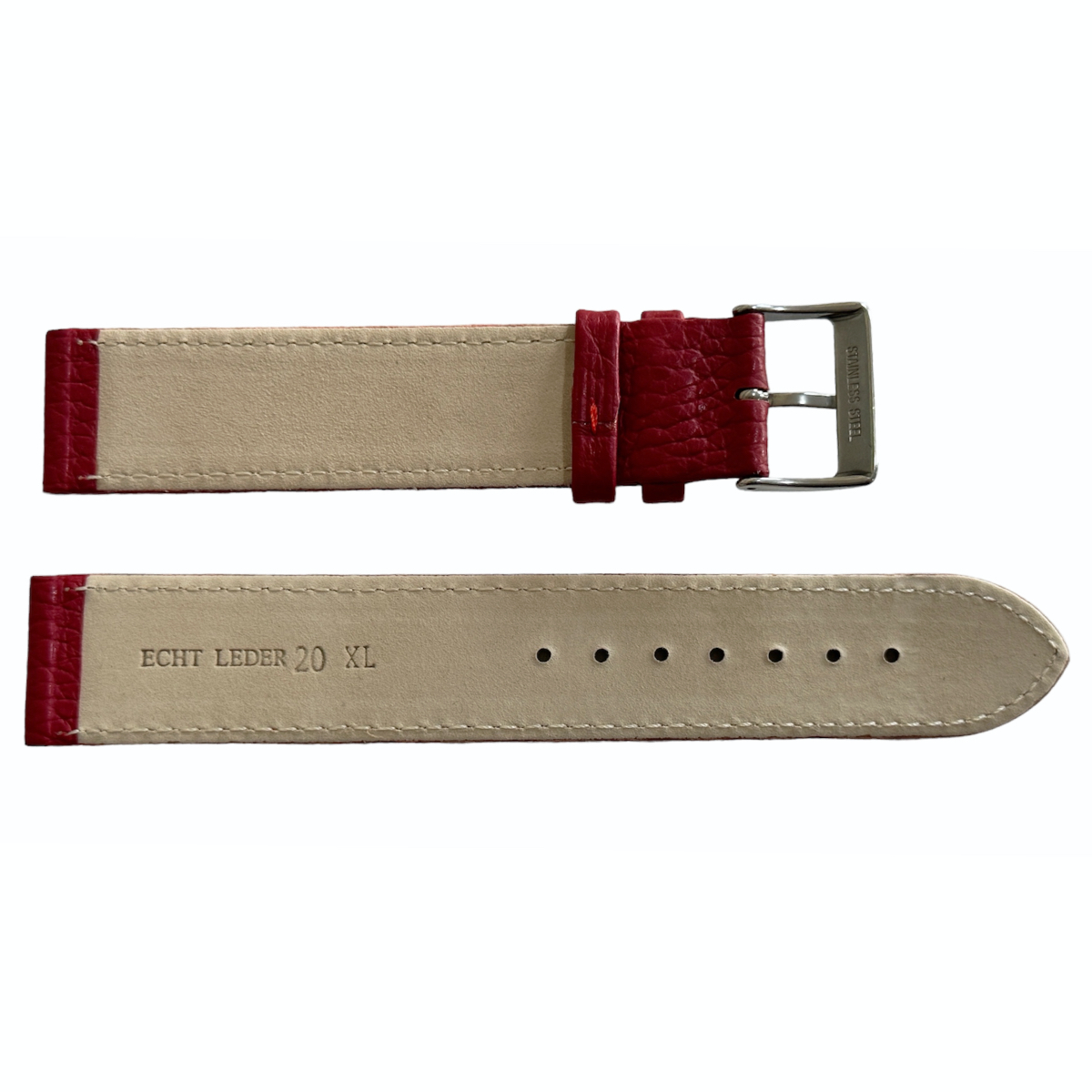 XL dark red watch leather strap with silver tone buckle 20mm - Image 2