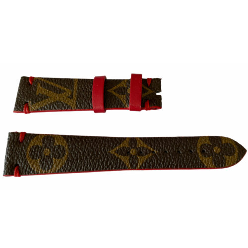 Louis Vuitton monogram leather strap for watches brown & red 20mm