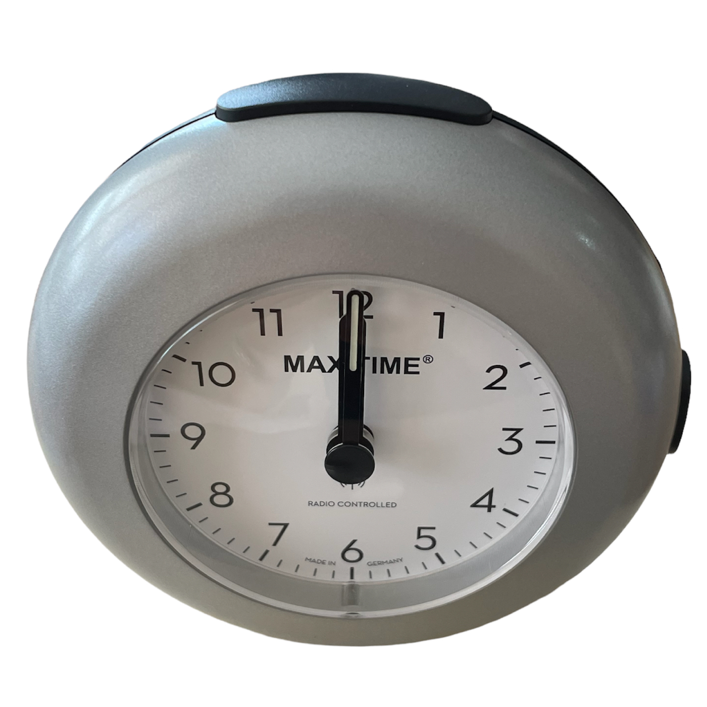 Maxitime radio controlled alarm clock with snooze, crescendo alarm, light, 2 hands, round silver housing - Image 2
