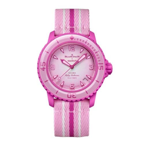 New Swatch Blancpain Scuba Pink Ocean Fifty Fathoms SO35P400 automatic watch