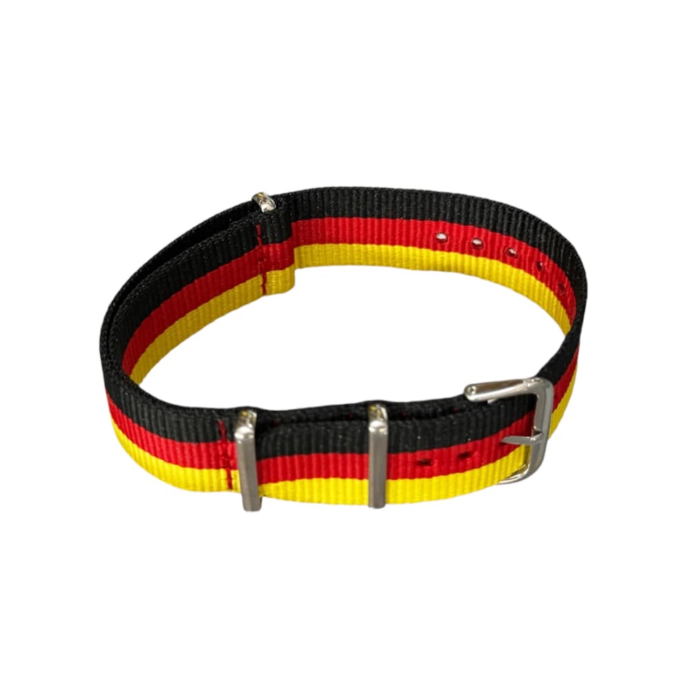 Nylon watch NATO strap in black, red and yellow, 20mm