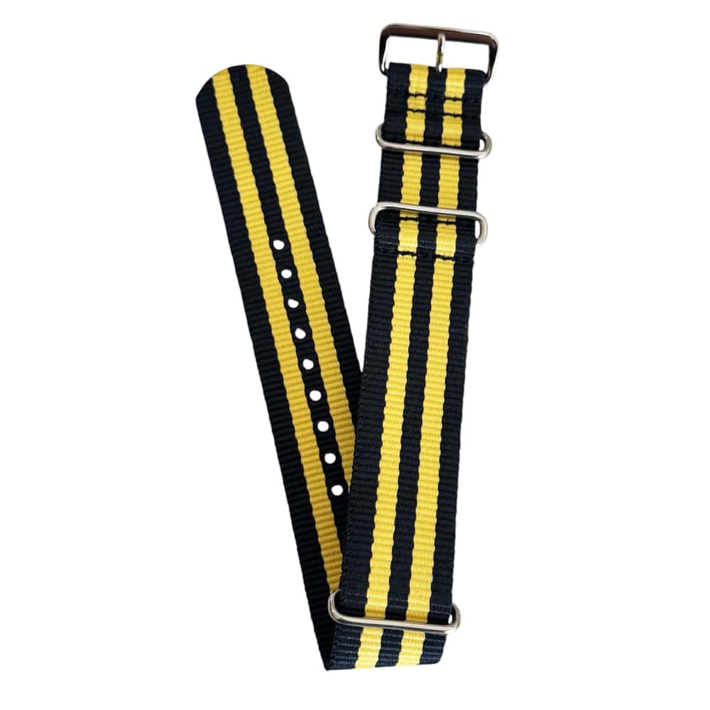 Nylon watch NATO strap navy blue with yellow, 20mm - Image 2