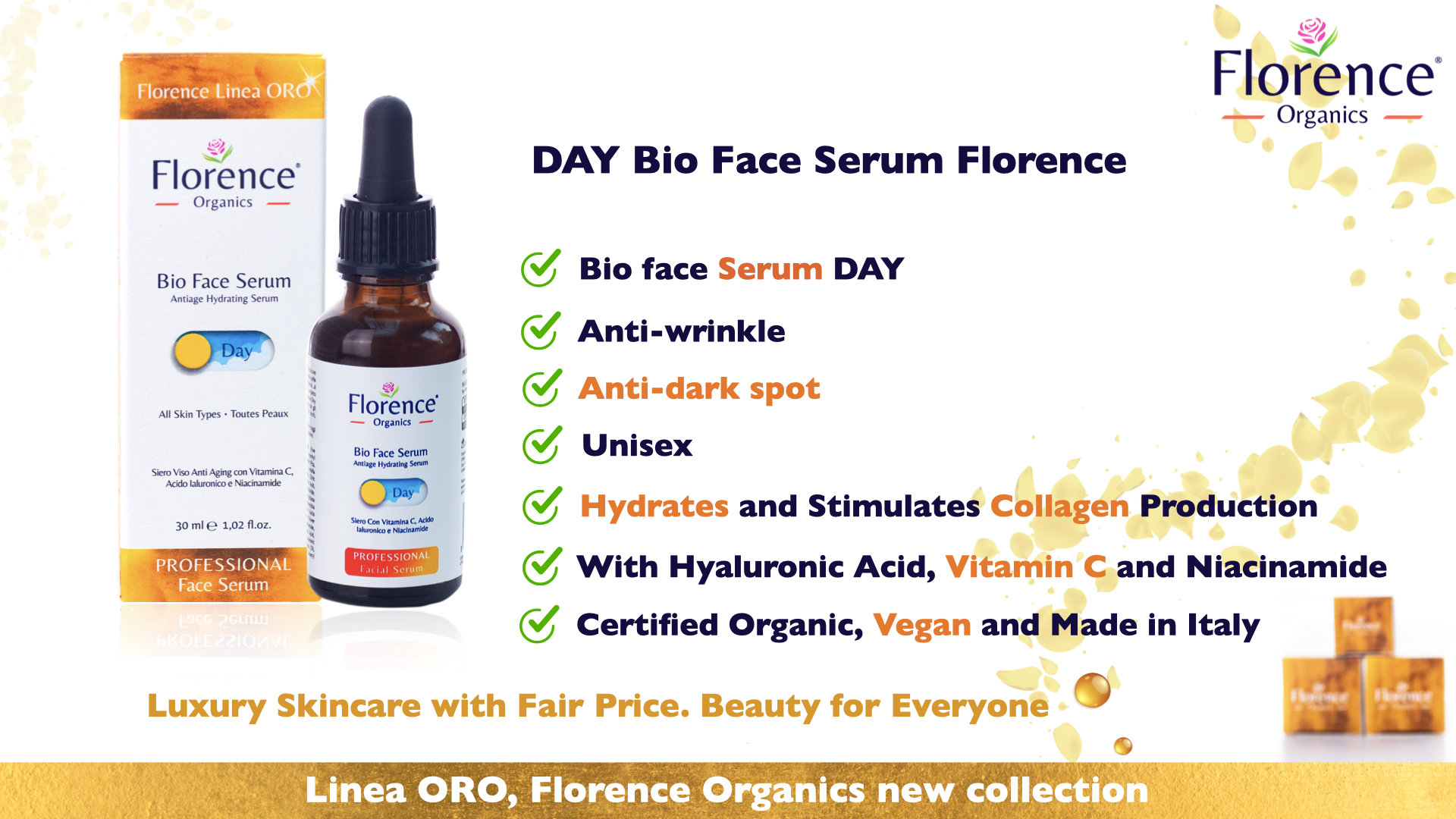 Organic Vitamin C Serum & Hyaluronic Acid for Face, Neck and Eye contour 30 ml. Florence Organics - Image 4