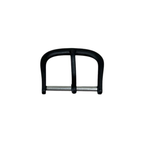 Pin buckle for leather straps, plastic coating black, 18 mm