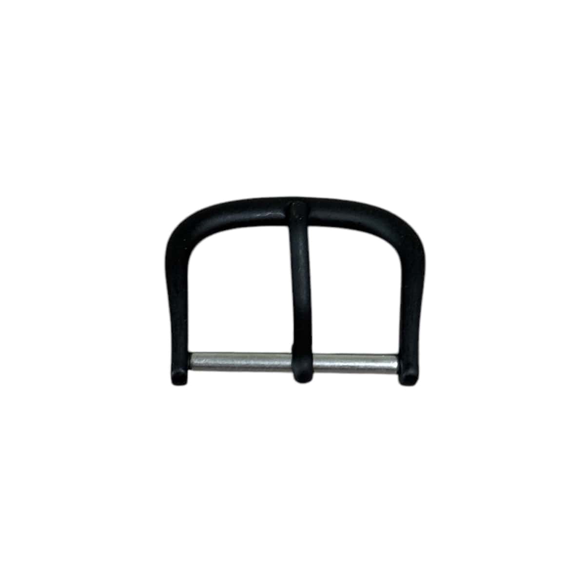 Pin buckle for leather straps, plastic coating black, 18 mm