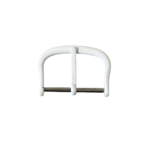 Pin buckle for leather straps, plastic coating white, 12 mm