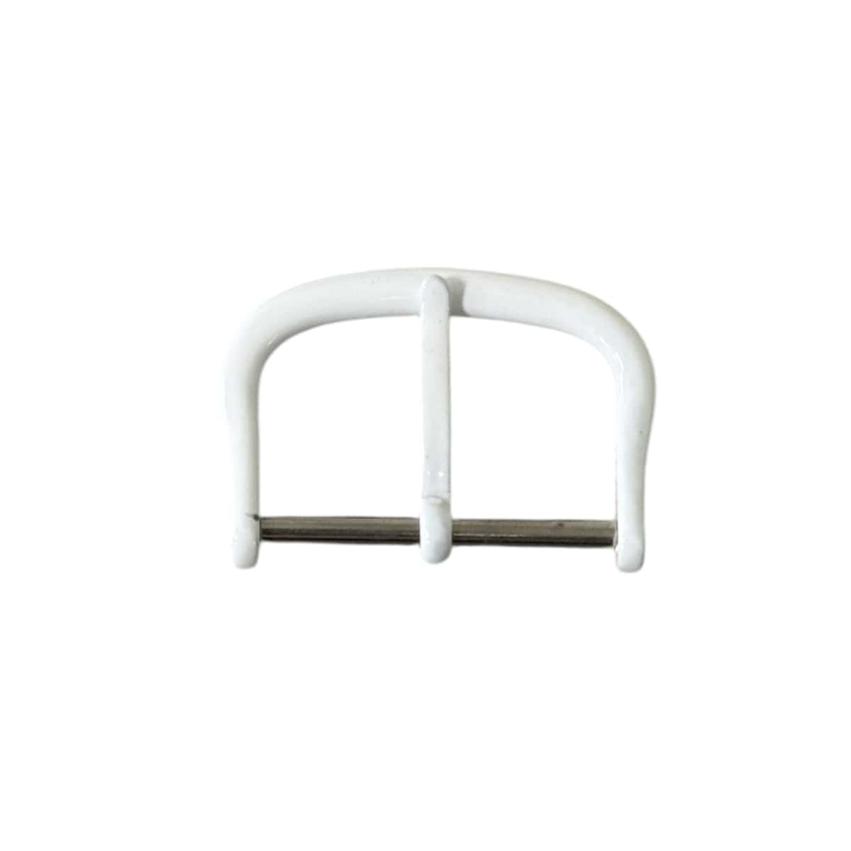 Pin buckle for leather straps, plastic coating white, 18 mm