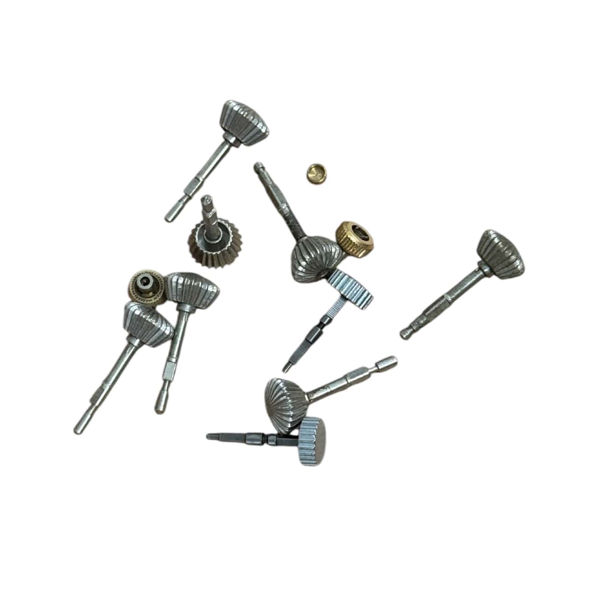 Set of 11 crowns with winding stem for antique pocket watches