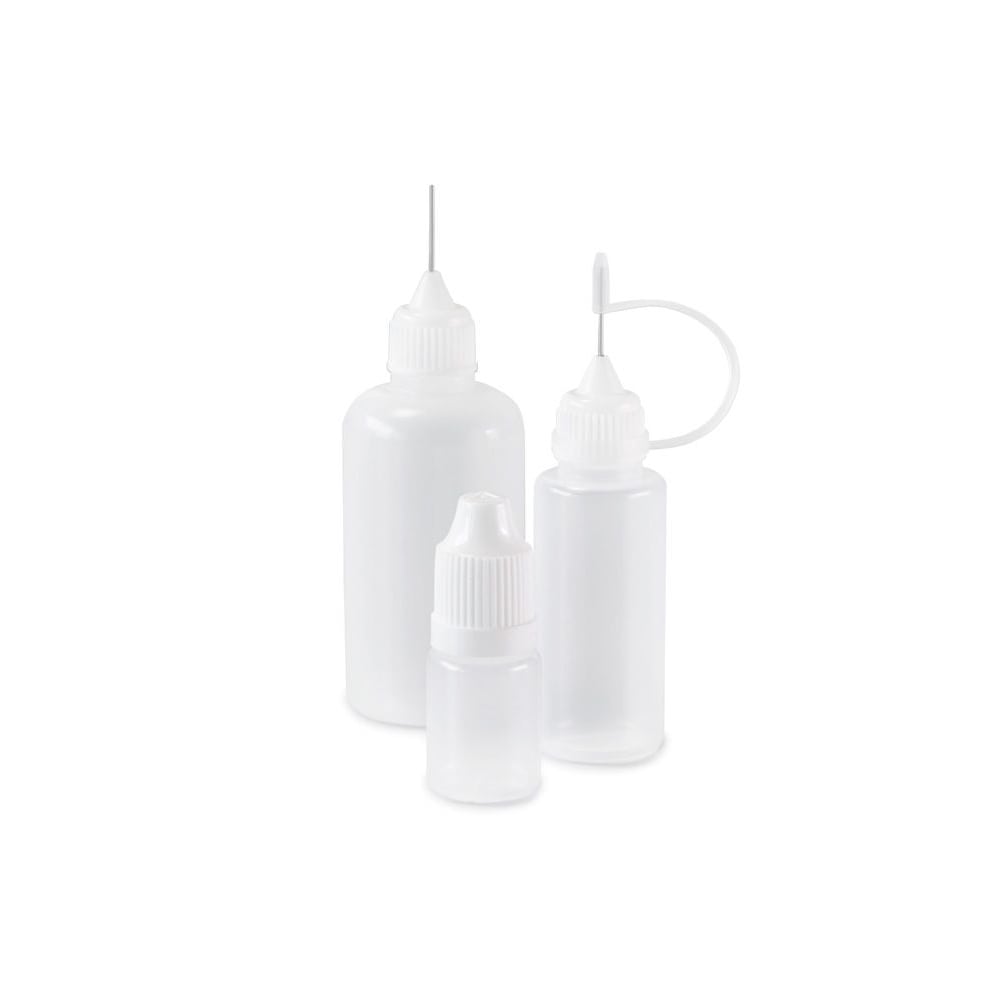 Set of 9 bottles, 5 - 50 ml, white with caps, dosing aids and funnel - Image 2