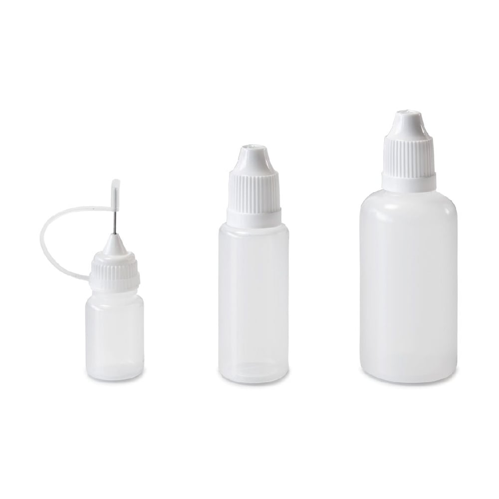 Set of 9 bottles, 5 - 50 ml, white with caps, dosing aids and funnel - Image 3