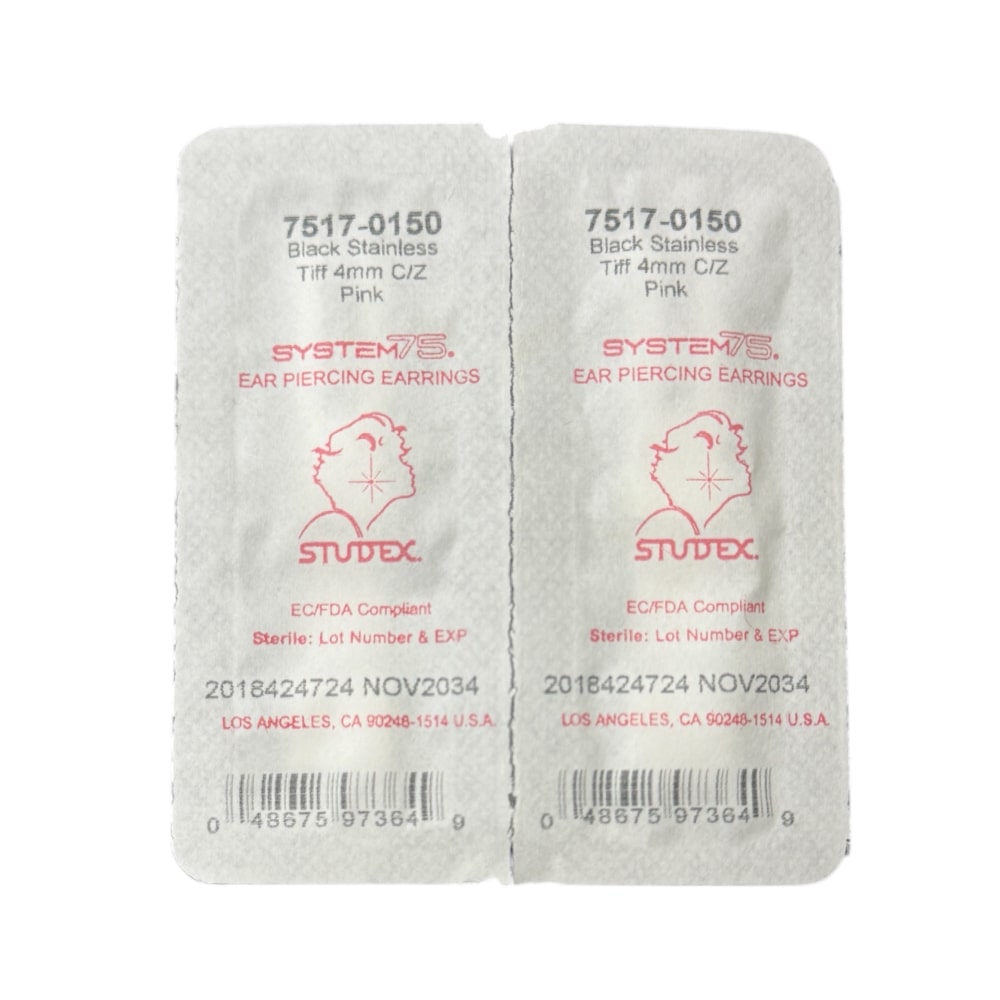 Studex black steel Earrings with Pink Cubic zirconia, 4mm, 7517-0150 - Image 2