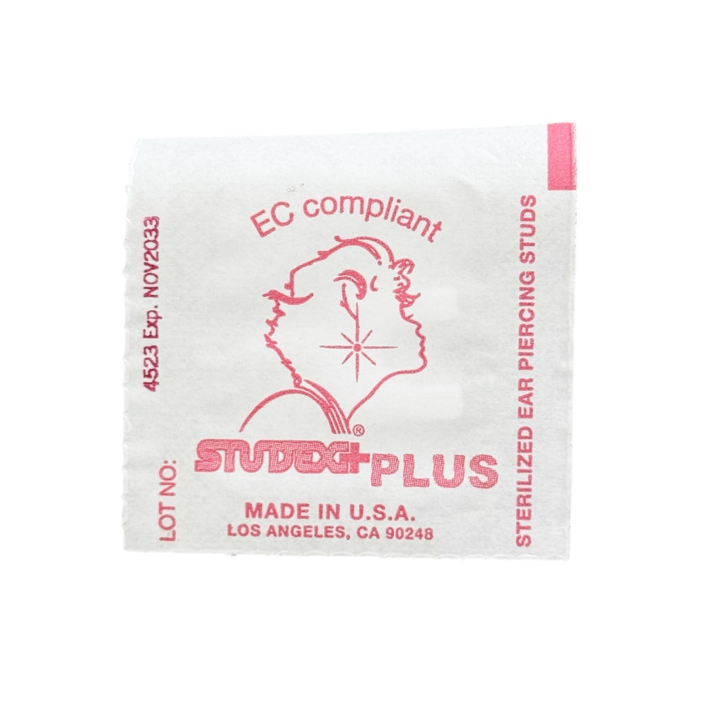 Studex Oval Children's Gold Tone Earrings with Red Stones, 3.95 mm - Image 2