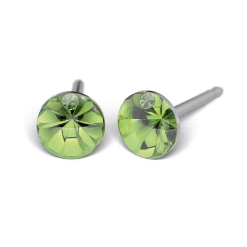 Studex silver (steel) 4mm green stone earrings with peridot motif