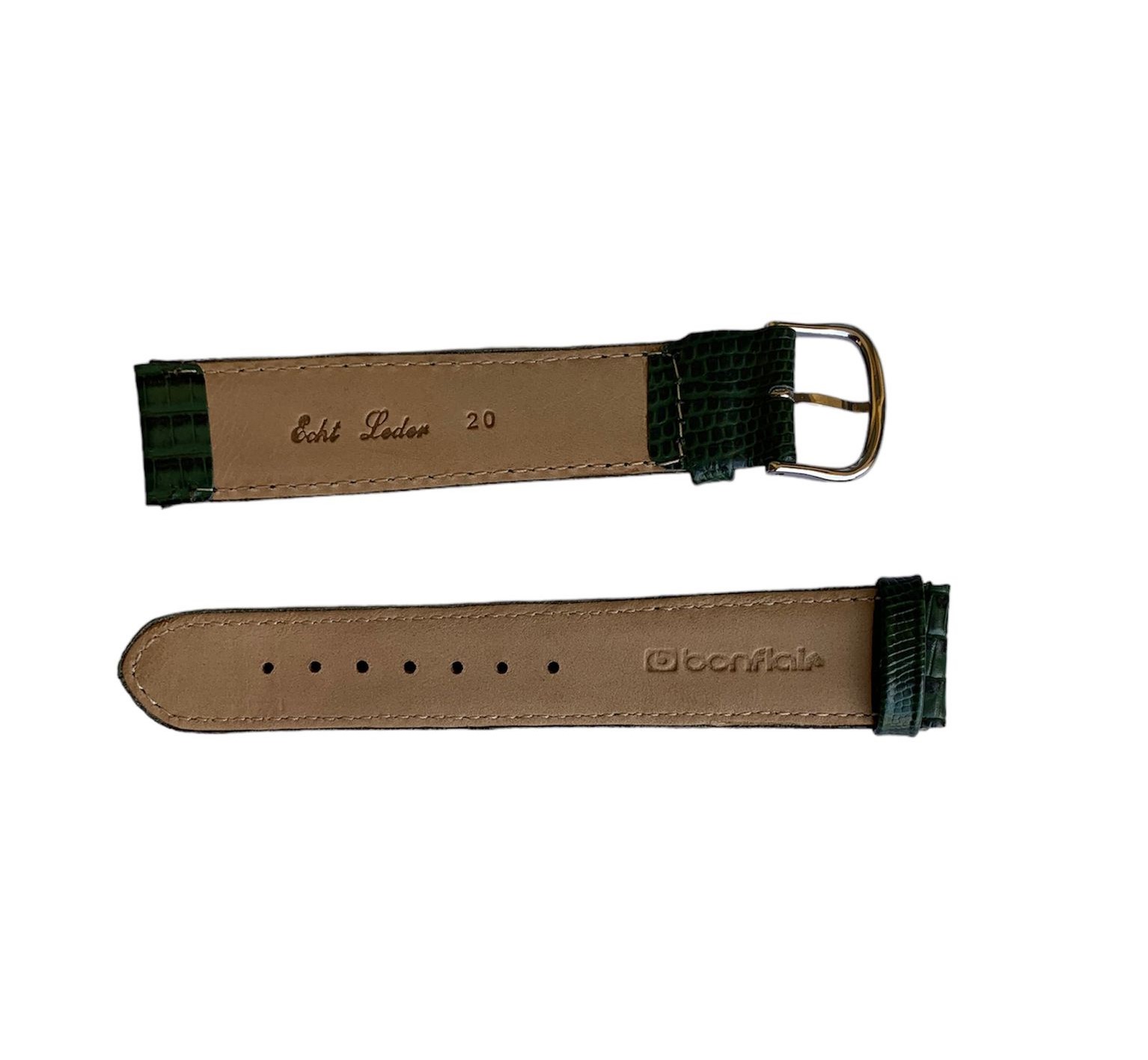 Teju Lizard XL leather strap for watches in green color 20 mm silver tone buckle - Image 2