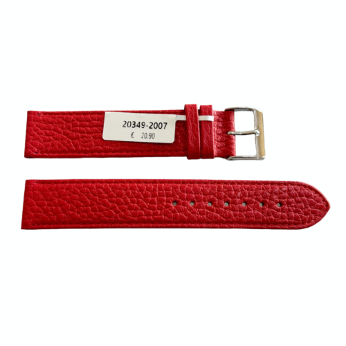 XL red watch leather strap with silver tone buckle 20mm