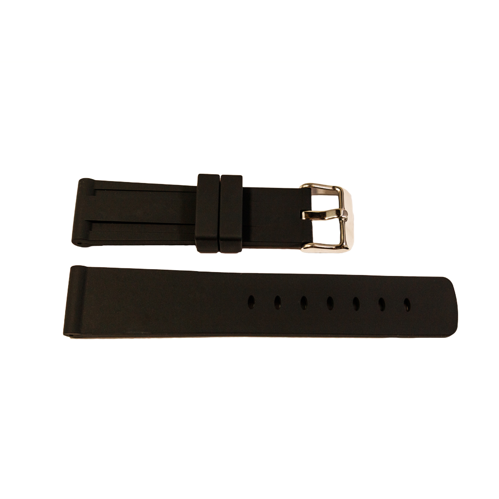 Black silicone watch strap with stainless steel buckle 20 mm