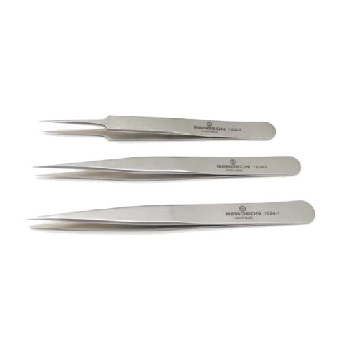Bergeon 7024-P03 set of 3 non magnetic watchmaker tweezers