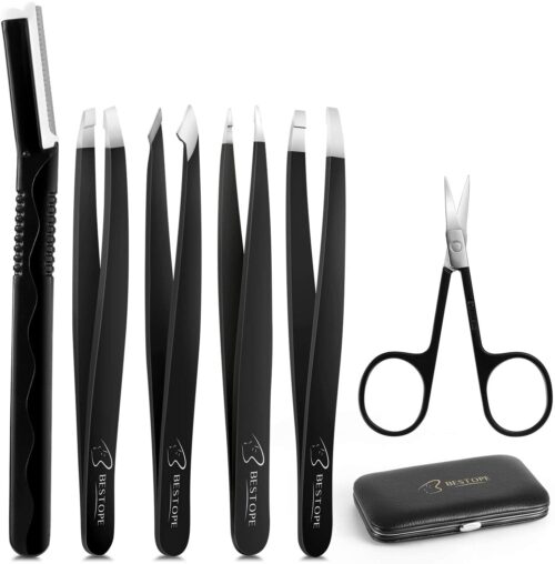 BESTOPE Eyebrow Tweezers Professional Set 6 Pcs