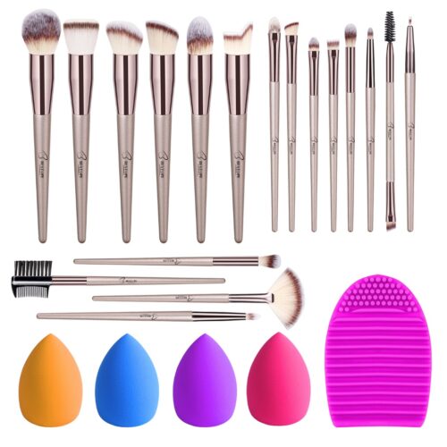 Makeup Brushes, 4 Makeup Sponges & 1 Brush Cleaner Set - Rose Gold BESTOPE