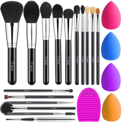 Makeup Brushes, 4 Makeup Sponges & 1 Brush Cleaner Set - Rose Gold BESTOPE