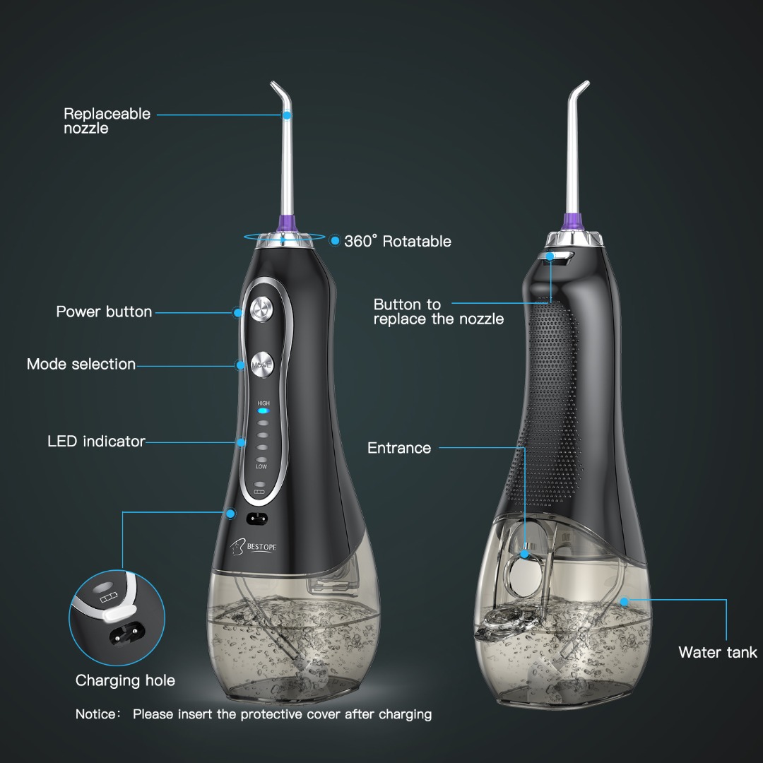 BESTOPE Electric Water Flosser, Black - Image 6