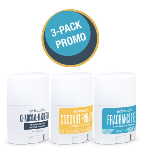 3 PACK Schmidts Naturals Deodorant, Sensitive Skin, Travel Size 0.7 oz/19.8 gr