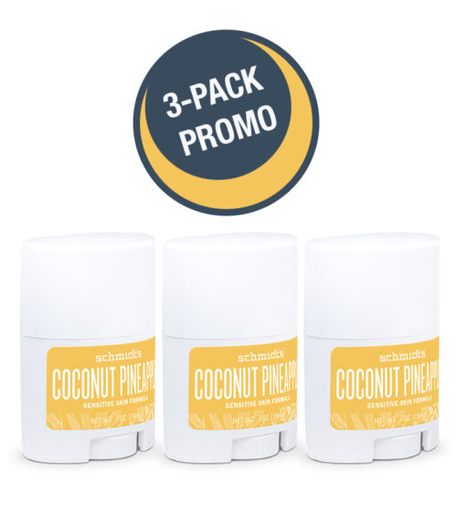 3 PACK Schmidt's Naturals Deodorant Stick Coconut + Pineapple, Sensitive Skin, Travel Size
