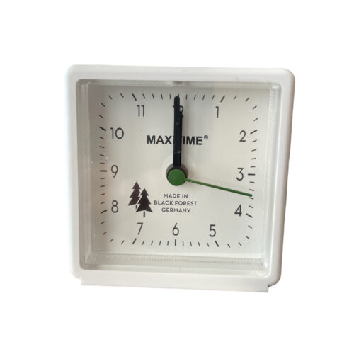 Maxitime Black Forest quartz alarm clock with light and snooze button, housing white, white dial
