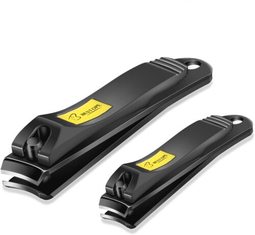 Bestope 2PC Black Stainless Steel Nail Clippers Set