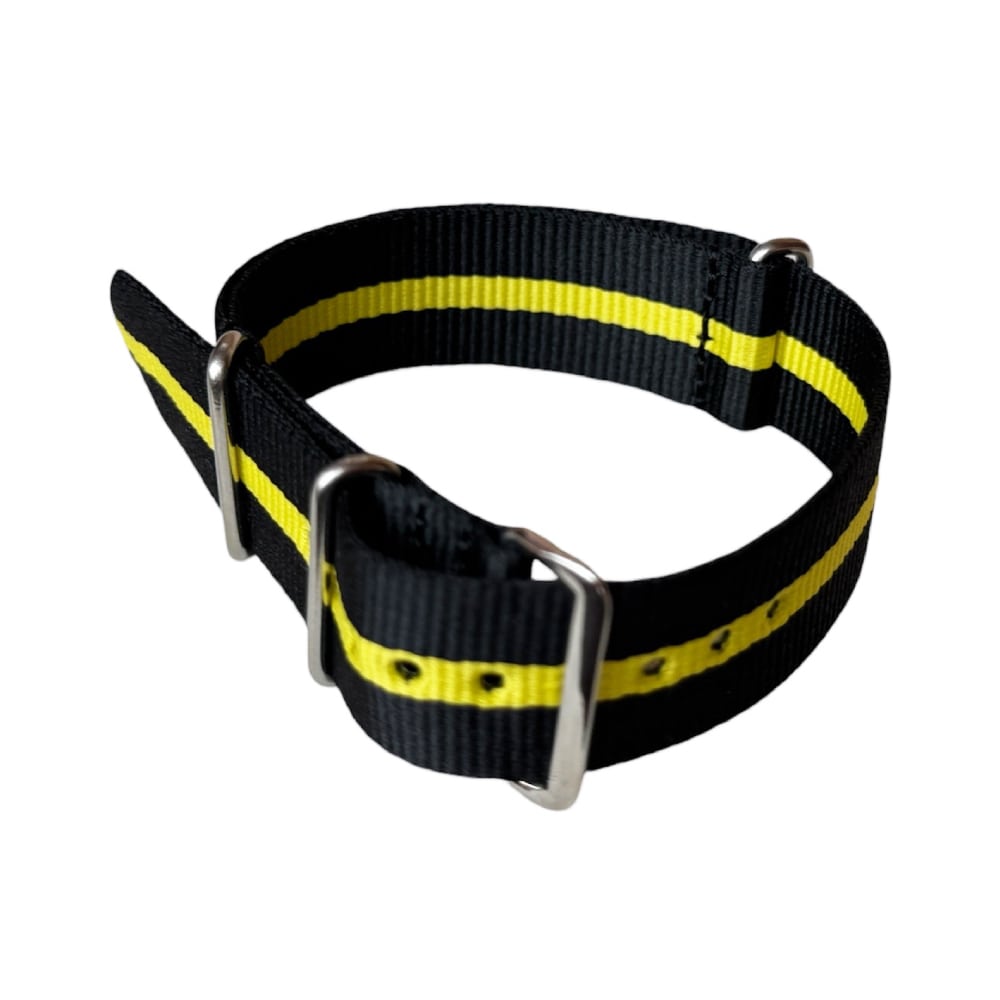 Nylon watch NATO strap black with yellow band, 20mm - Image 2