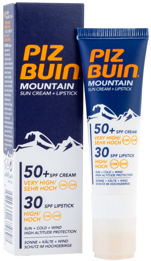 Piz Buin Mountain Suncream SPF 50+ and Lipstick SPF 30, 20 ml