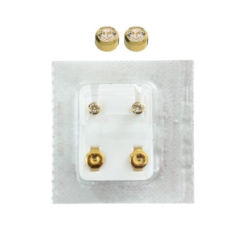 Studex Oval Children's Gold Tone Earrings with White Stones, 3.95 mm