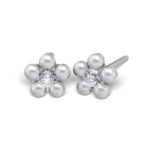 Studex steel flower with Cubic zircon & Pearl white Earrings, 5mm, 7512-6301