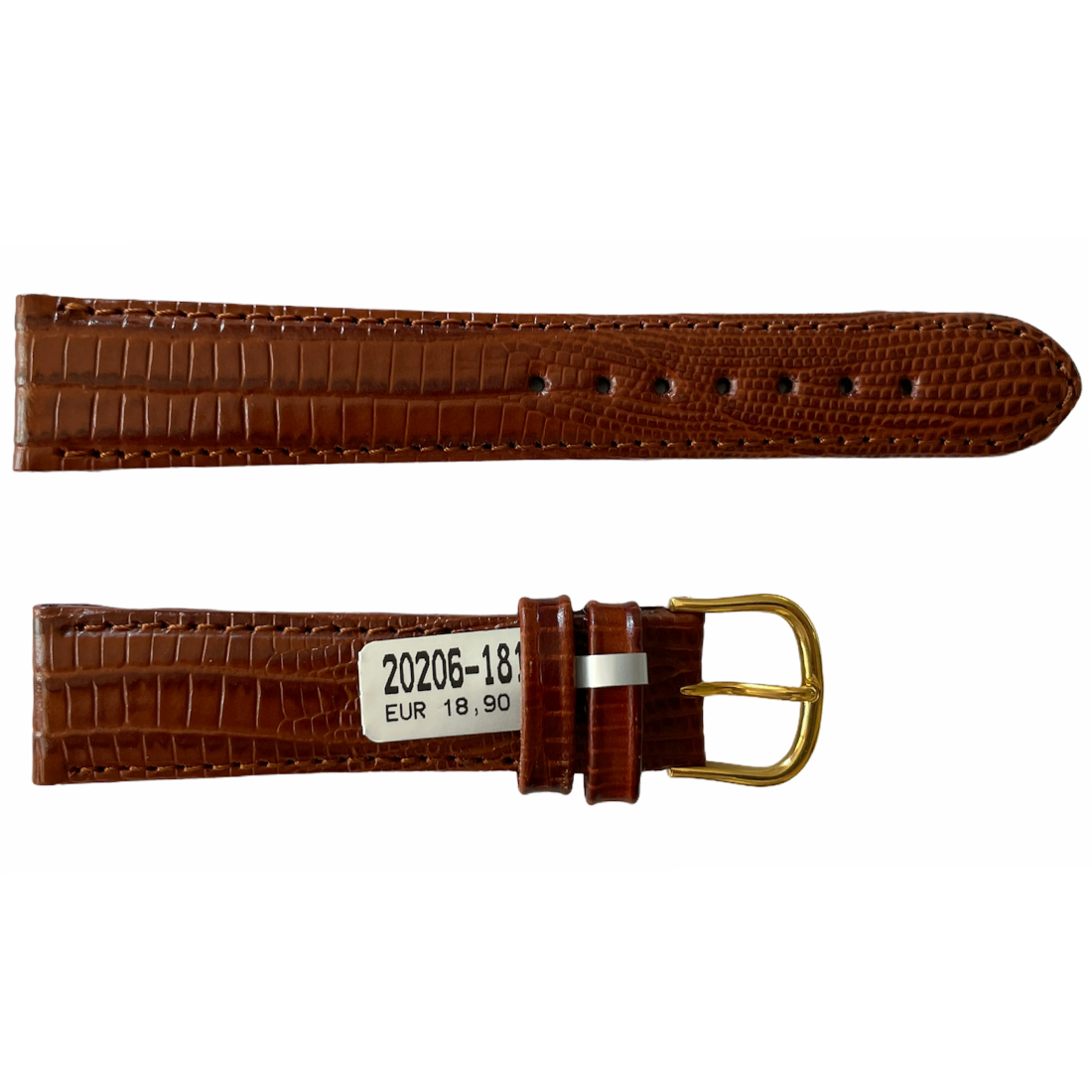 Teju Lizard leather strap for watches in brown 18 mm gold tone buckle