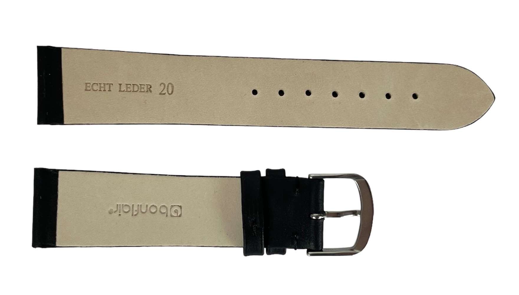 Waterproof black smooth leather strap for watch 20 mm - Image 2