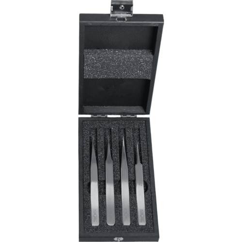 Horotec MSA12.388 Antimagnetic Tweezers Set No.1 2 3 5 904L Steel Wooden Box