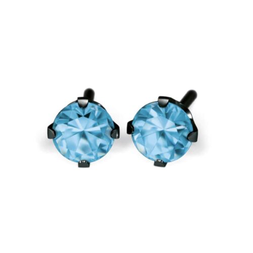 Studex black steel Earrings with Blue Cubic zirconia, 4mm, 7517-0170