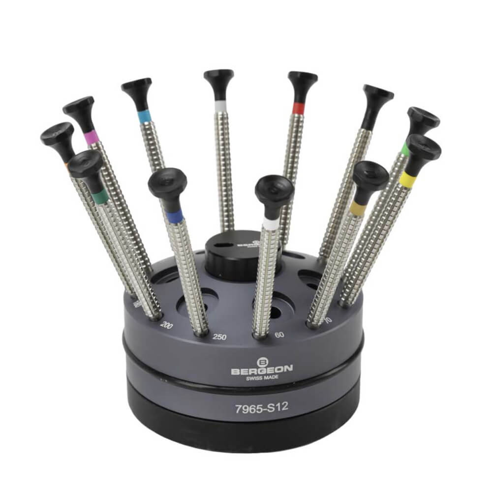 Bergeon 7965-S12 Special Profile Screwdriver Set of 12 with Rotating Stand
