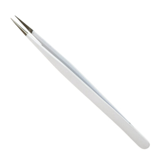 Buzzufy C16 white coated tweezer for watch parts, non-magnetic, 140mm