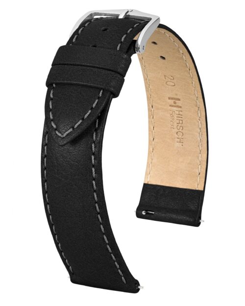 Hirsch Forest Black Leather Watch Strap, Quick Release, 18 mm