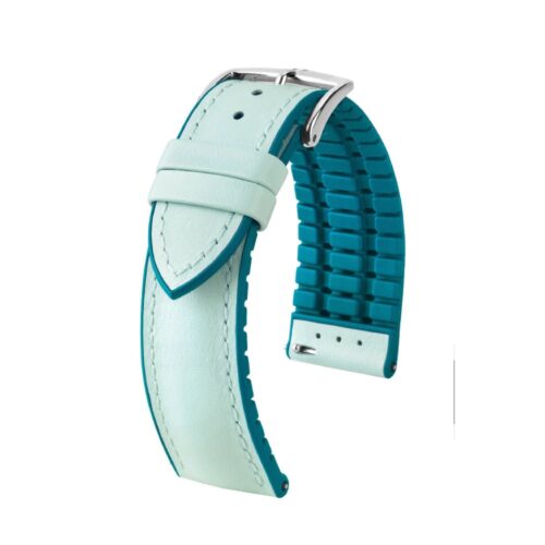 Hirsch LINDSEY light blue, Tiffany leather & rubber watch strap 18mm 0928302181-2-18