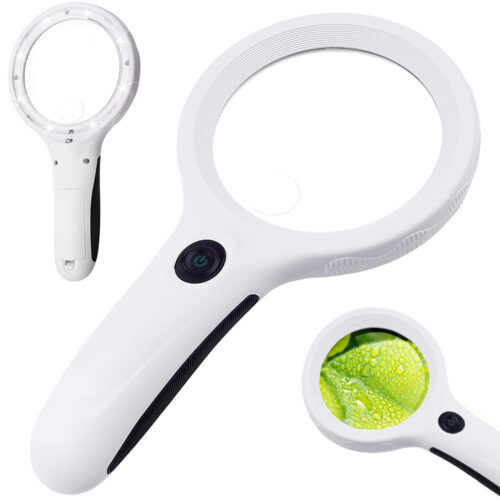 Reading Magnifier, 4x Magnification, 8 LED + UV Light, 60 mm Lens, White, Ref. 09064