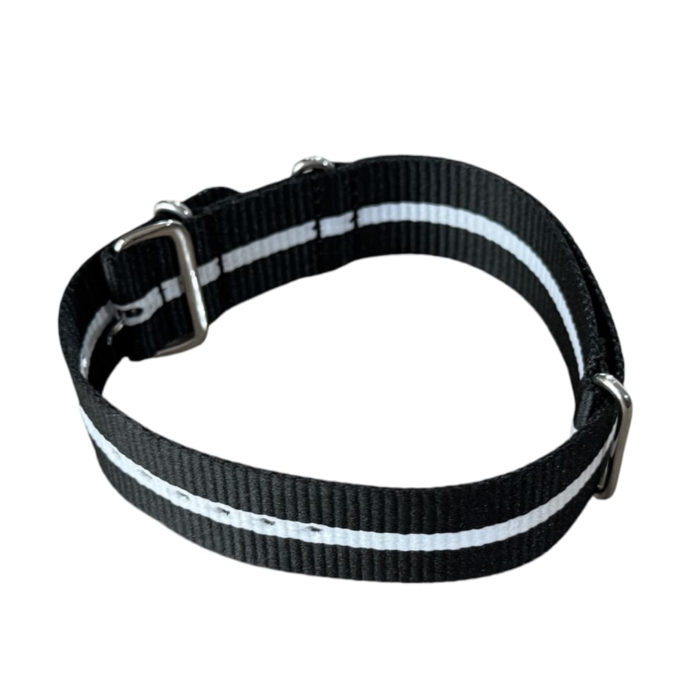 Nylon watch NATO strap black with white band, 22mm - Image 2