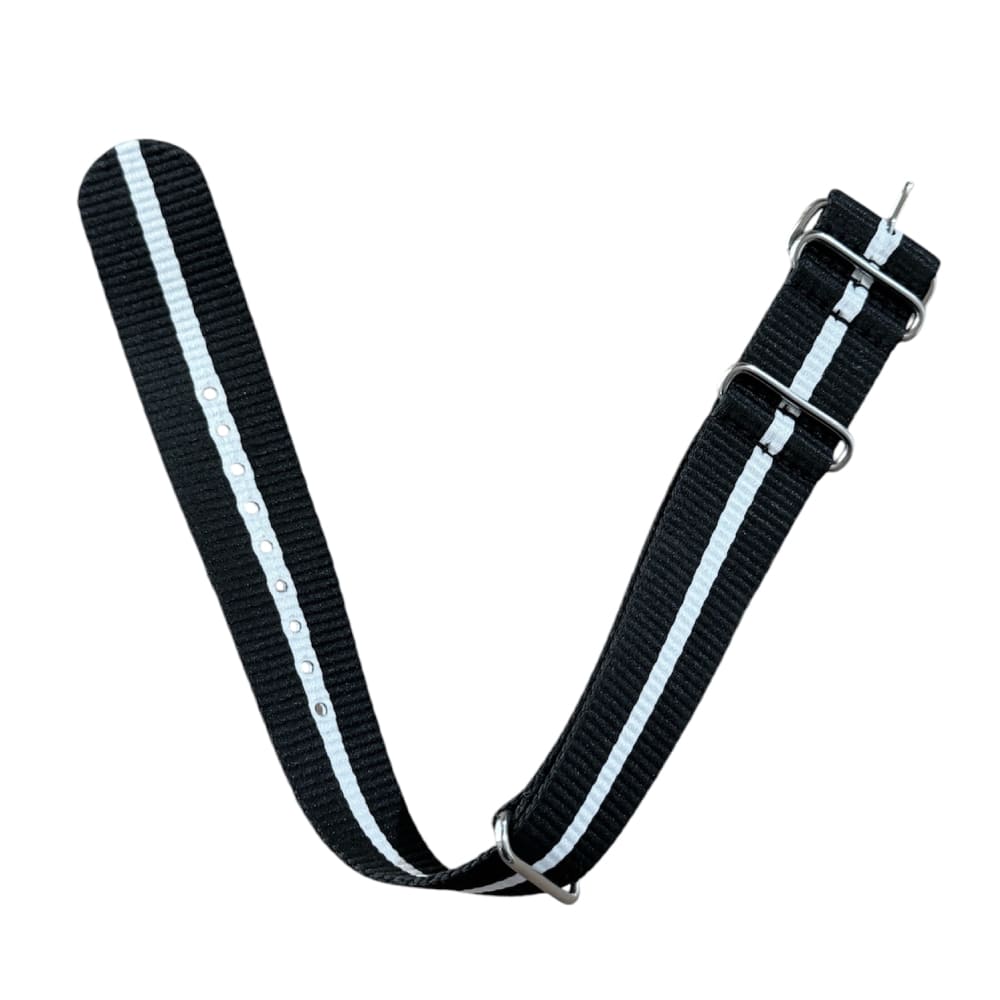Nylon watch NATO strap black with white band, 22mm - Image 3