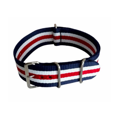 Nylon watch NATO strap blue, red and white, 20mm